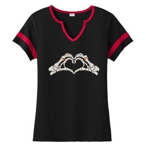 Skeleton Hands Heart Sign Retro Halloween Costume Gift Ladies Halftime Notch Neck Tee