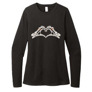 Skeleton Hands Heart Sign Retro Halloween Costume Gift Womens CVC Long Sleeve Shirt