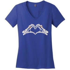 Skeleton Hands Heart Sign Retro Halloween Costume Gift Women's V-Neck T-Shirt