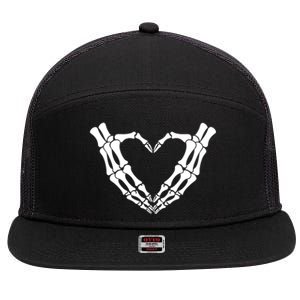 Skeleton Hands Heart Skeleton Love Halloween Creepy Gift 7 Panel Mesh Trucker Snapback Hat