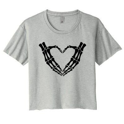 Skeleton Hands Heart Skeleton Love Halloween Creepy Gift Women's Crop Top Tee