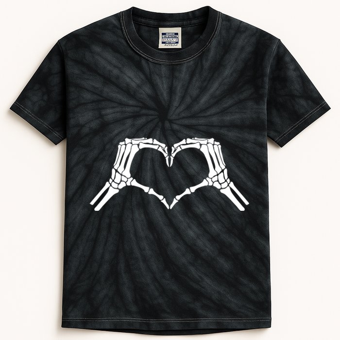 Skeleton Hand Heart Sign Bones Cute Halloween Kids Tie-Dye T-Shirt