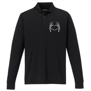 Skeleton Hands Heart Sign Scary Halloween Gift Performance Long Sleeve Polo