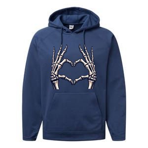 Skeleton Hands Heart Sign Scary Halloween Gift Performance Fleece Hoodie