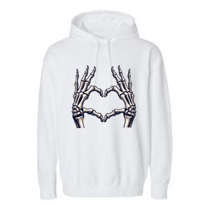 Skeleton Hands Heart Sign Scary Halloween Gift Garment-Dyed Fleece Hoodie