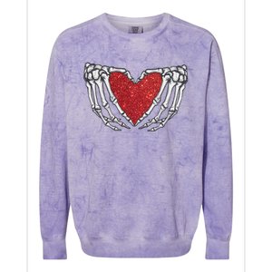 Skeleton Heart Hand Love Valentines Day Him Her Gift Colorblast Crewneck Sweatshirt