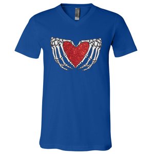 Skeleton Heart Hand Love Valentines Day Him Her Gift V-Neck T-Shirt