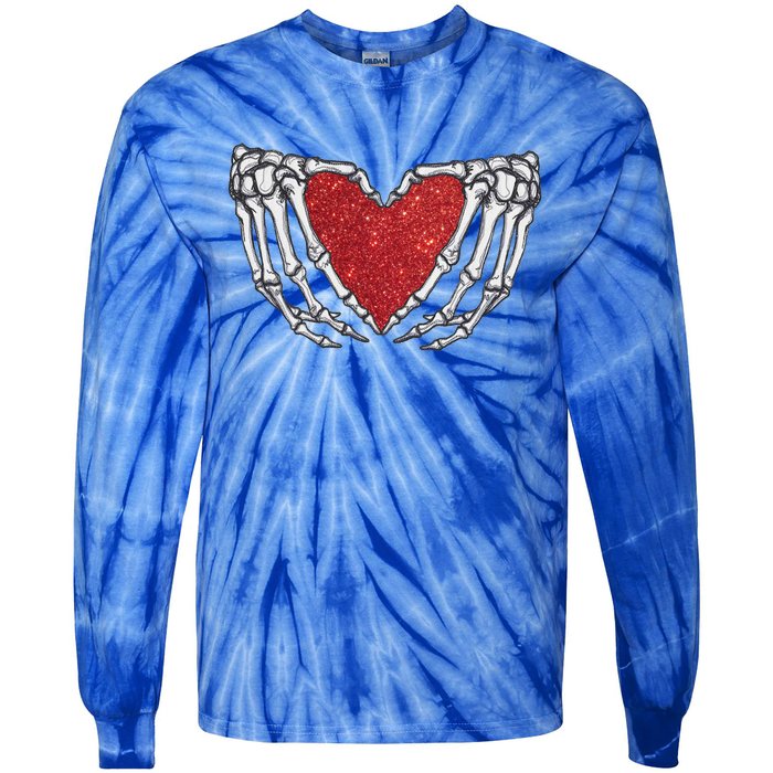 Skeleton Heart Hand Love Valentines Day Him Her Gift Tie-Dye Long Sleeve Shirt