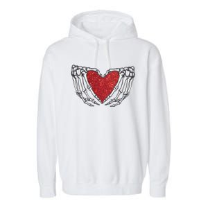 Skeleton Heart Hand Love Valentines Day Him Her Gift Garment-Dyed Fleece Hoodie