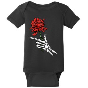 Skeleton Hand Holding A Red Rose Baby Bodysuit