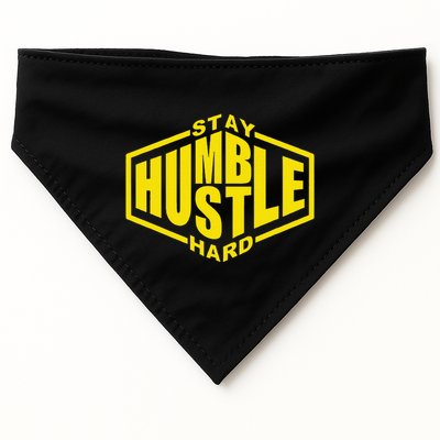 Stay Humble Hustle Hard Inspirational Bold Yellow Urban Vibe USA-Made Doggie Bandana