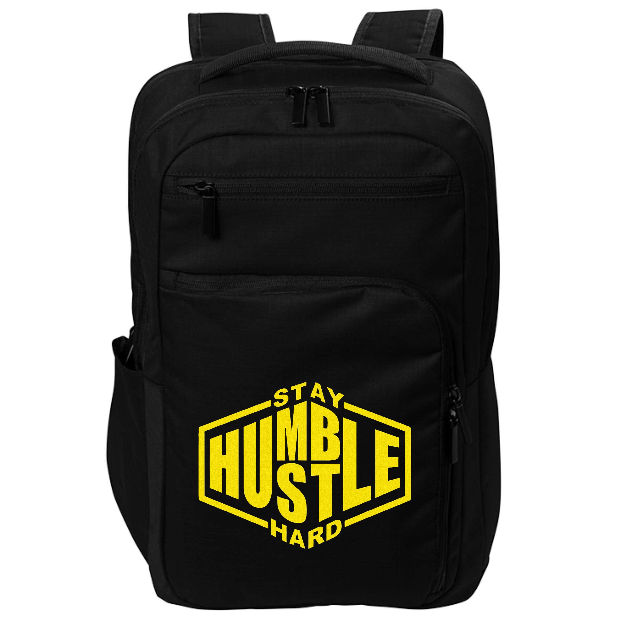 Stay Humble Hustle Hard Inspirational Bold Yellow Urban Vibe Impact Tech Backpack
