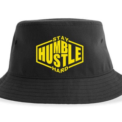 Stay Humble Hustle Hard Inspirational Bold Yellow Urban Vibe Sustainable Bucket Hat