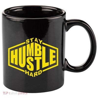 Stay Humble Hustle Hard Inspirational Bold Yellow Urban Vibe 11oz C Handle Ceramic Mug