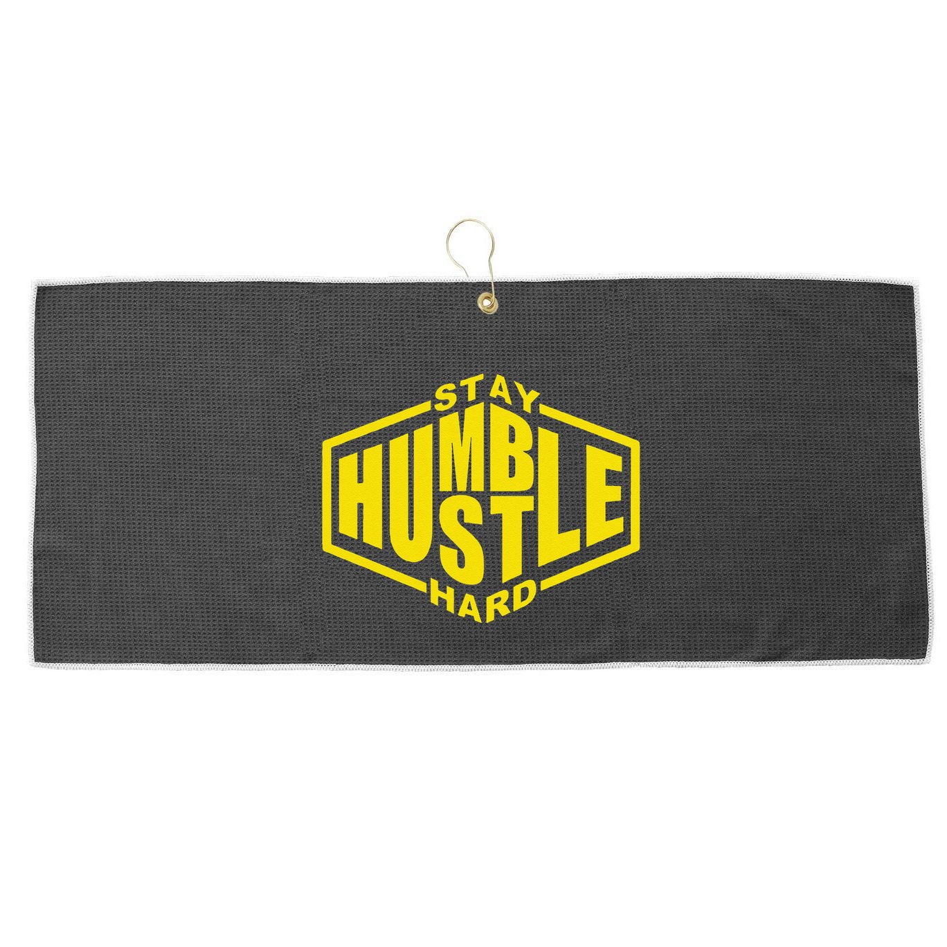 Stay Humble Hustle Hard Inspirational Bold Yellow Urban Vibe Large Microfiber Waffle Golf Towel