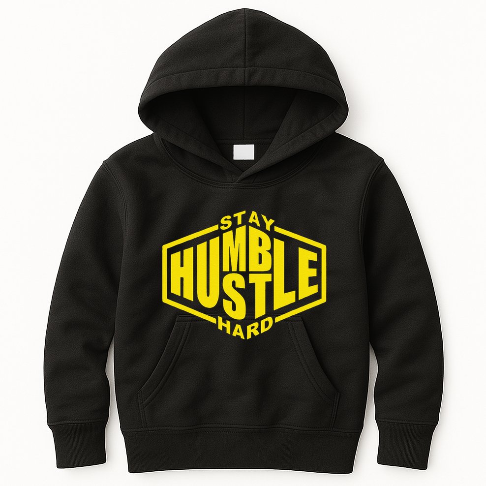 Stay Humble Hustle Hard Inspirational Bold Yellow Urban Vibe Kids Hoodie