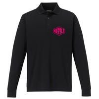 Stay Humble Hustle Hard Inspirational Hot Pin.K Urban Performance Long Sleeve Polo