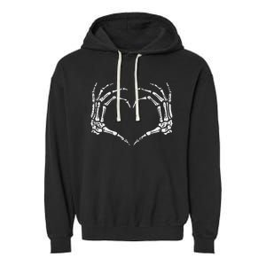 Skeleton Hands Heart Sign Retro Halloween Costume Garment-Dyed Fleece Hoodie