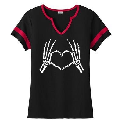 Skeleton Hand Heart Sign Funny Bones Halloween Costume Gift Ladies Halftime Notch Neck Tee