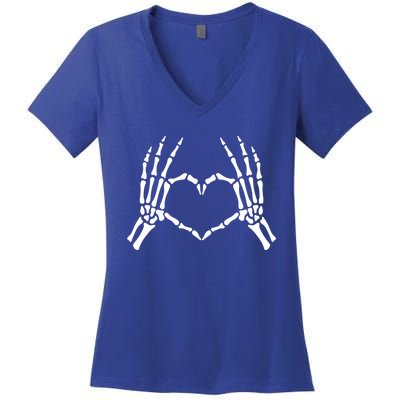 Skeleton Hand Heart Sign Funny Bones Halloween Costume Gift Women's V-Neck T-Shirt