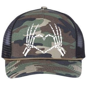 Skeleton Hand Heart Sign Funny Bones Halloween Costume Gift Retro Rope Trucker Hat Cap