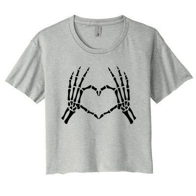 Skeleton Hand Heart Sign Funny Bones Halloween Costume Gift Women's Crop Top Tee