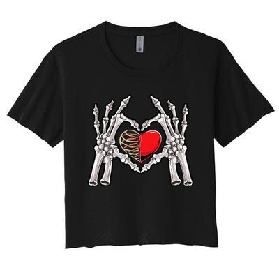 Skeleton Hand Heart Sign Bones Costume Love Skull Tapestry Women's Crop Top Tee