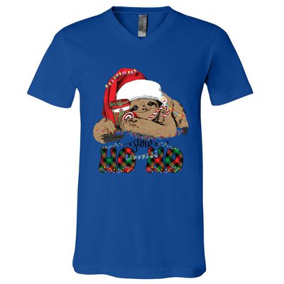 Slow Ho Ho Merry Slothmas Christmas Vibes Xmas YAll Gift V-Neck T-Shirt