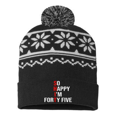 So Happy I'm Forty Five Funny 45 Years Old 45th Birthday USA-Made Snowflake Beanie