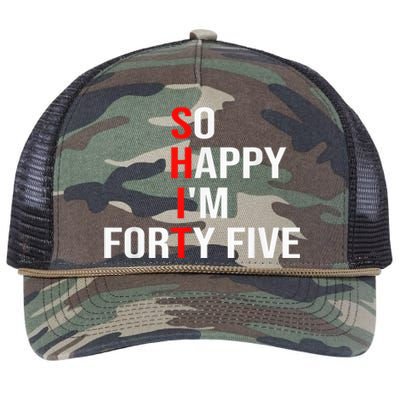 So Happy I'm Forty Five Funny 45 Years Old 45th Birthday Retro Rope Trucker Hat Cap