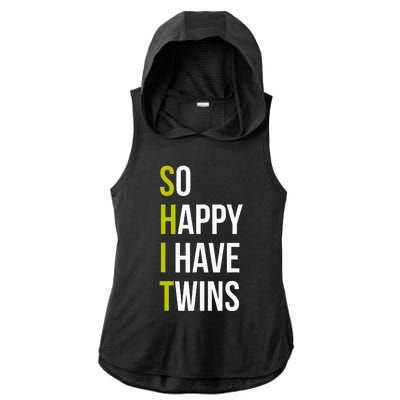 So Happy I Have Twins With Code Pregnancy Fathers Day Ladies PosiCharge Tri-Blend Wicking Draft Hoodie Tank