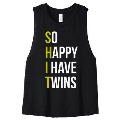 So Happy I Have Twins With Code Pregnancy Fathers Day Women's Racerback Cropped Tank