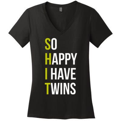 So Happy I Have Twins With Code Pregnancy Fathers Day Women's V-Neck T-Shirt