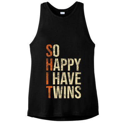 So Happy I Have Twins Twin Dad Father Mother Of Twins Ladies PosiCharge Tri-Blend Wicking Tank