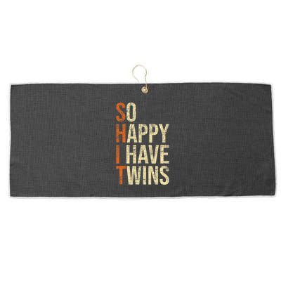So Happy I Have Twins Twin Dad Father Mother Of Twins Large Microfiber Waffle Golf Towel