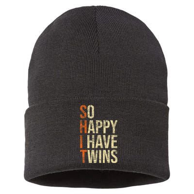 So Happy I Have Twins Twin Dad Father Mother Of Twins Sustainable Knit Beanie