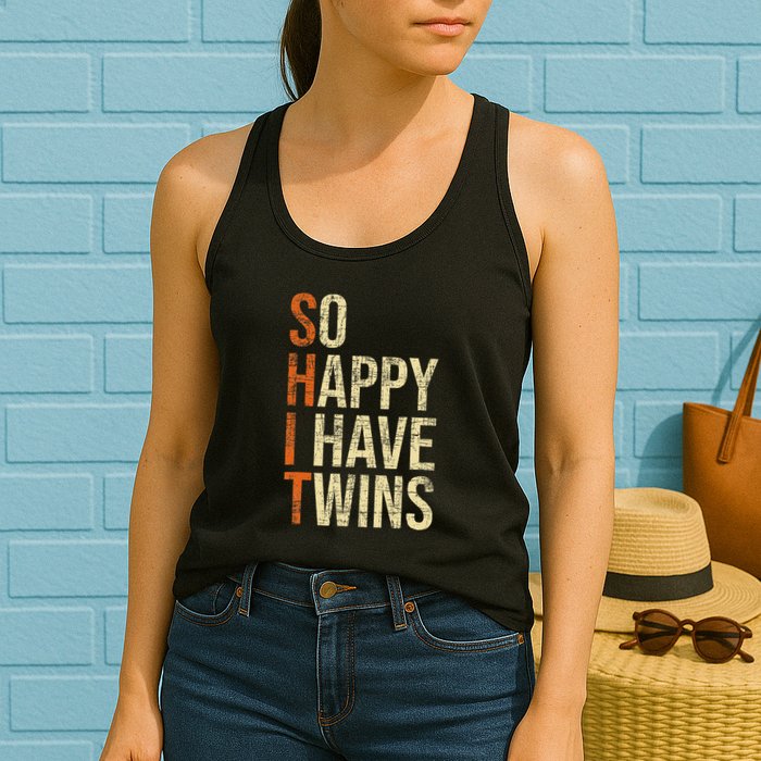 So Happy I Have Twins Twin Dad Father Mother Of Twins Womens Tank Top