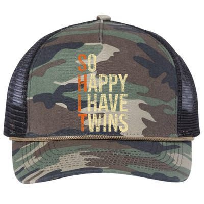 So Happy I Have Twins Twin Dad Father Mother Of Twins Retro Rope Trucker Hat Cap