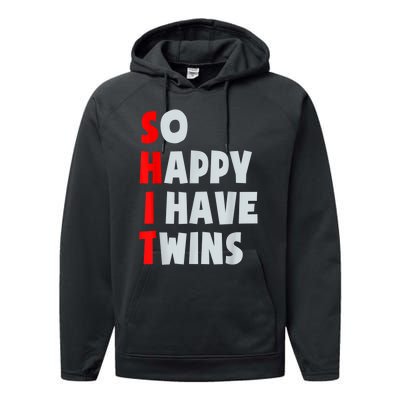 So Happy I Have Twins Funny Parent Twin Mom Dad Mothers Day Performance Fleece Hoodie