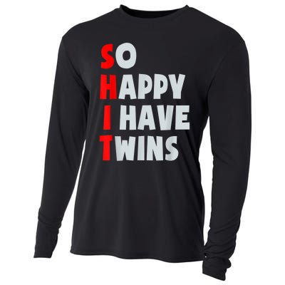 So Happy I Have Twins Funny Parent Twin Mom Dad Mothers Day Cooling Performance Long Sleeve Crew