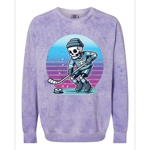 Skeleton Hockey Ice Uniform Beanie Puck Stick Playful Bones Funny Gift Colorblast Crewneck Sweatshirt