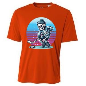 Skeleton Hockey Ice Uniform Beanie Puck Stick Playful Bones Funny Gift Cooling Performance Crew T-Shirt