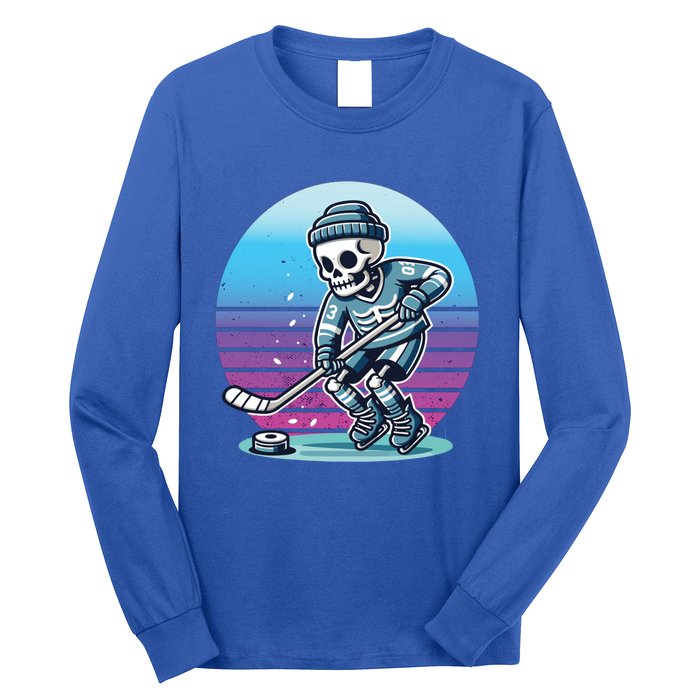 Skeleton Hockey Ice Uniform Beanie Puck Stick Playful Bones Funny Gift Long Sleeve Shirt