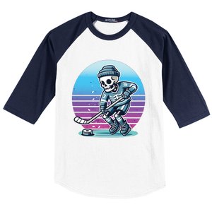 Skeleton Hockey Ice Uniform Beanie Puck Stick Playful Bones Funny Gift Baseball Sleeve Shirt