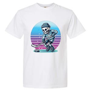 Skeleton Hockey Ice Uniform Beanie Puck Stick Playful Bones Funny Gift Garment-Dyed Heavyweight T-Shirt