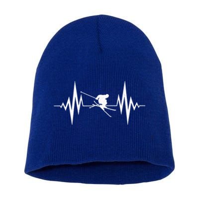 Skiing Heartbeat I Love Skiing Winter Sports Racing Skier Cute Gift Short Acrylic Beanie