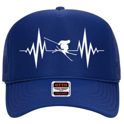 Skiing Heartbeat I Love Skiing Winter Sports Racing Skier Cute Gift High Crown Mesh Back Trucker Hat