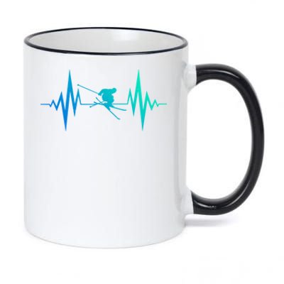 Skiing Heartbeat I Love Skiing Winter Sports Racing Skier Gift 11oz Black Color Changing Mug