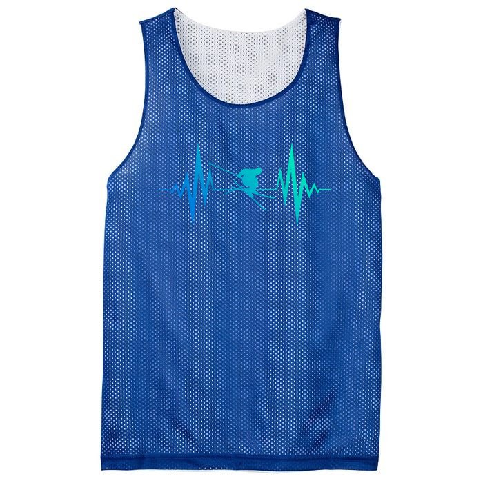 Skiing Heartbeat I Love Skiing Winter Sports Racing Skier Gift Mesh Reversible Basketball Jersey Tank