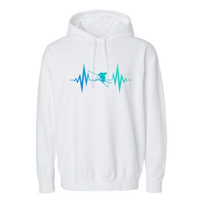 Skiing Heartbeat I Love Skiing Winter Sports Racing Skier Gift Garment-Dyed Fleece Hoodie